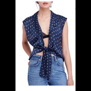 Free people sleeveless front tie blouse
